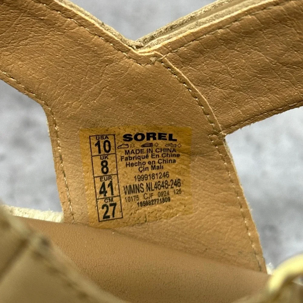Sorel Cameron Wedge Sandals Womens 10 Tan Espadrille Platform Leather
